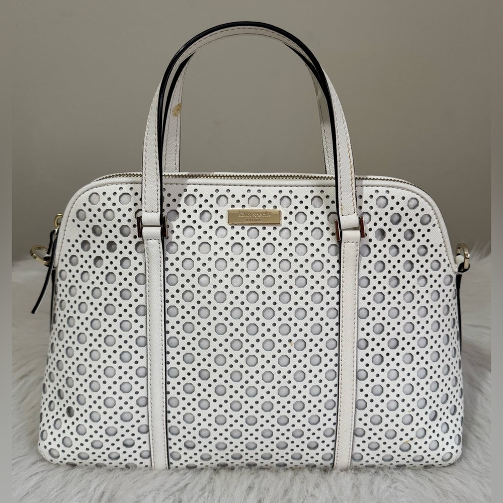 Kate Spade Newbury Lane Rachelle Caning Satchel Top Handle Strap White EUC